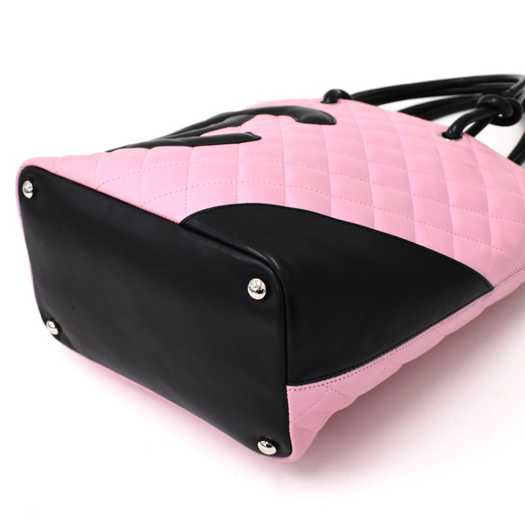 Chanel Cambon Line Medium Tote Handbag Calfskin Leather Coco Mark Pink Black - Picture 5 of 8